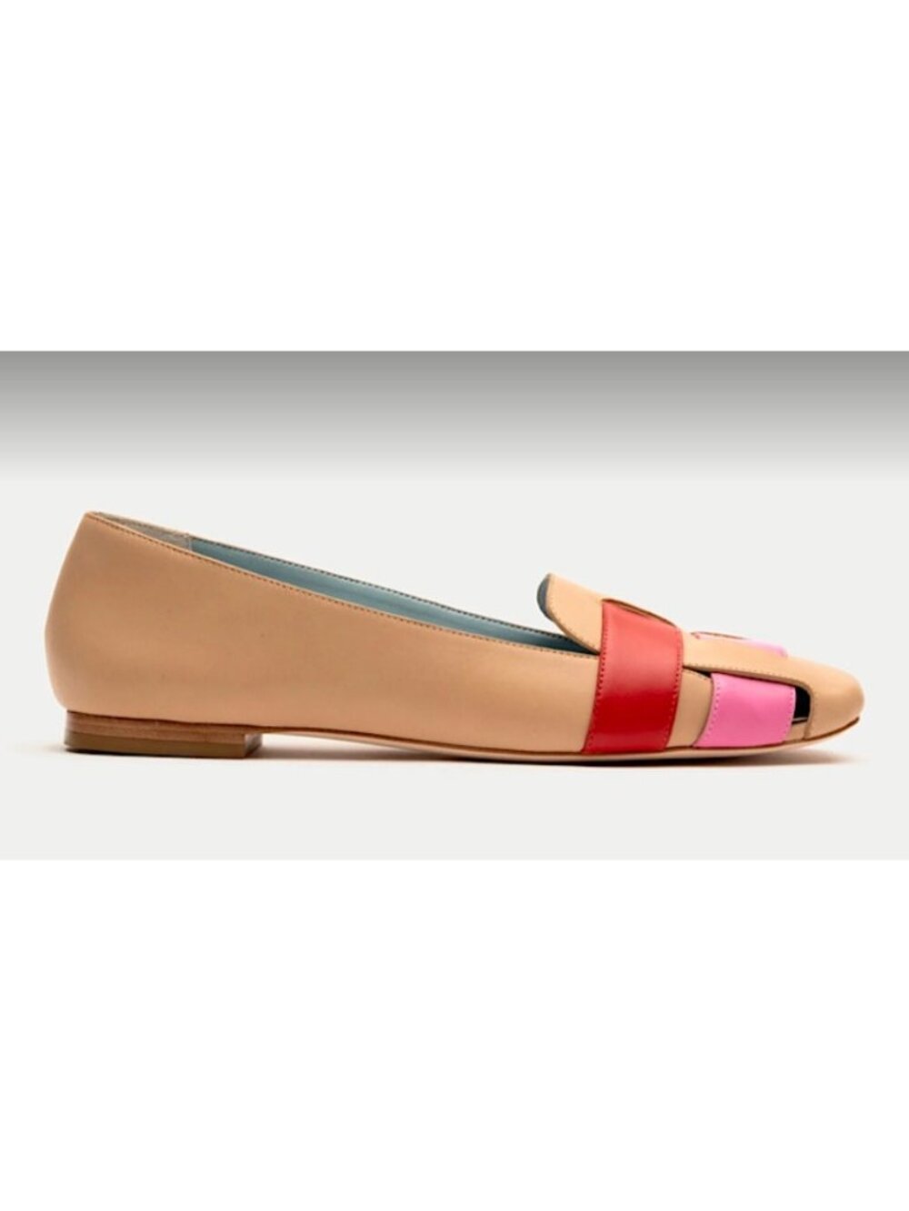 Frances Valentine Tan Pink Red Leather Color Block Loafers, Size 9.5